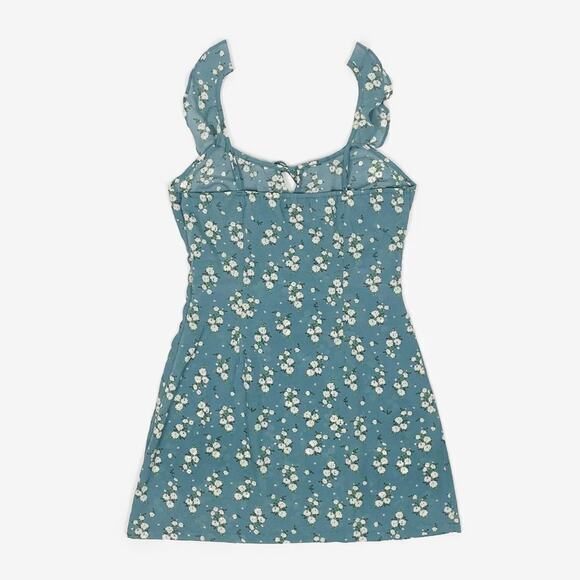 Nasty Gal Floral Mini Dress Size 4 Blue Sleeveless Ruffle Girlcore Summer - Picture 4 of 4